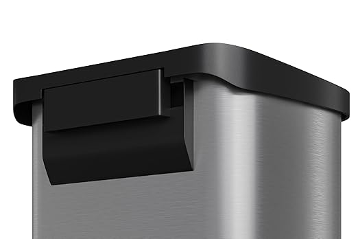 Garvee 16 gal / 60 L Stainless Steel Trash Can with Lid, Large Garbage Can for Kitchen, Rustproof Step-on Kitchen Metal Trash Bin with Liner Rim, Rear Handle, Soft Close Plastic Lid, Silver