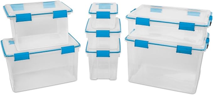 Sterilite 8-Pack Gasket Box, Weather-Resistant Storage Bins with Latching Lids, 80 Quart - Heavy-Duty Organizing Containers for Closet, Bathroom, and Office