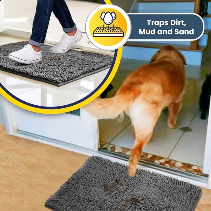 Muddy Mat® Original Dog Door Mat for Muddy Paws, Super Absorbent Microfiber, Non-Slip Washable Pet Rug, Quick Dry Chenille Entryway Carpet, Machine Washable Indoor Outdoor mat, Grey 36"x120"