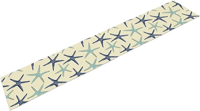 Blue Starfish Table Runner,Nautical Beach Ocean Table Runner Seasonal Holiday Home Kitchen Dining Table for Home Party Decor 13"x72"