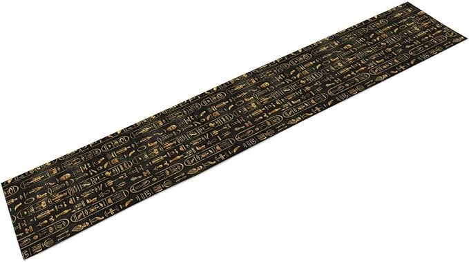 Egyptian Table Runner, Retro Egypt Mythology African Hieroglyphics Alphabet Murals Black Pattern Table Runner for Family Kitchen Coffee Dining Farmhouse Party 13x90in