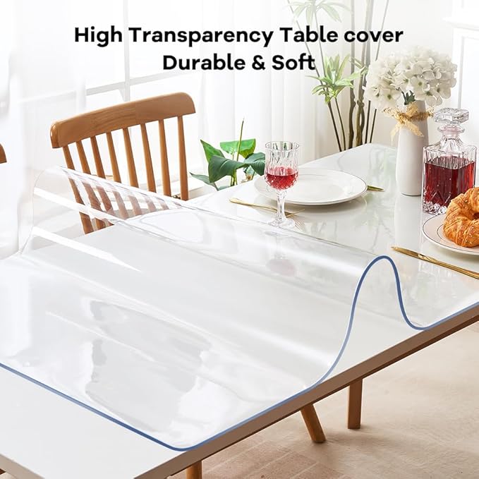 Glass Table Protector Tablecloth Cover Desk Top Pad Mat Furniture Coffee Marble End Bed Sofa Side Bistro Bar Corner Night Stand Dining Room Table Thick Plastic PVC Vinyl 34x84 Trim for 82" or 80"