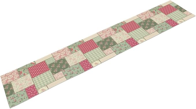 Patchwork Flowers Table Runner, Boho Plaid Floral Retro Romantic Rose Plants Table Runner for Dining Coffee Party Holiday Farmhouse 13x90in