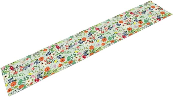 Butterfly Table Runner, Colorful Wildflower Butterfly Spring Table Runner for Holiday Kitchen Dining Home Party Outdoor 13x70in
