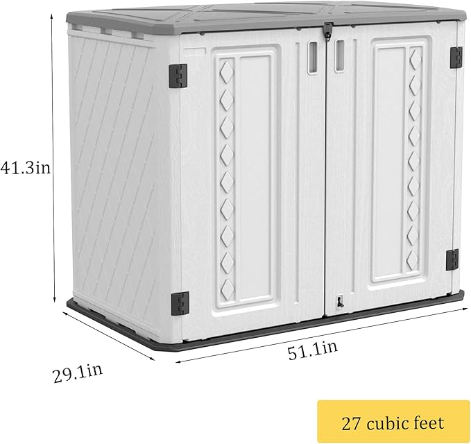 HOMSPARK Storage Shed Weather Resistance, Multi-Purpose Outdoor Storage Cabinet Waterproof, Outdoor Storage Cabinet for Garbage Cans, Lawnmower, Garden Accessories (Off White, Standard-26 cu ft)
