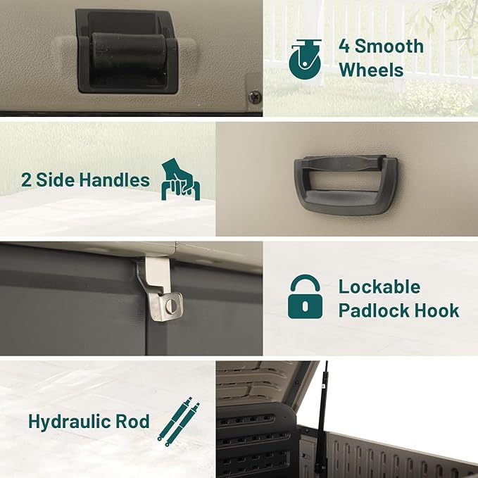 Domi 260 Gallon Outdoor Storage Box – Waterproof, UV-Resistant Deck Box with Lockable Lid for Patio Furniture, Garden Tools, Delivery Packages (Large Resin Storage Bin)