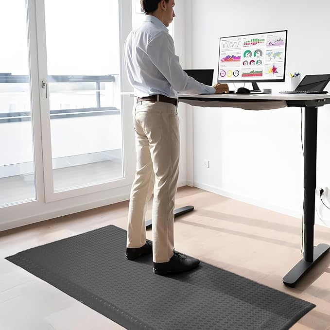 3 x 5 FT Anti Fatigue Mats Industrial 15/16 Inch Thick Soft Sponge Ergonomic Mat Durable Heavy Duty Diamond Plate for Standing Non Slip Industrial Grade Floor Mat for Leg & Back Pain (Gray)