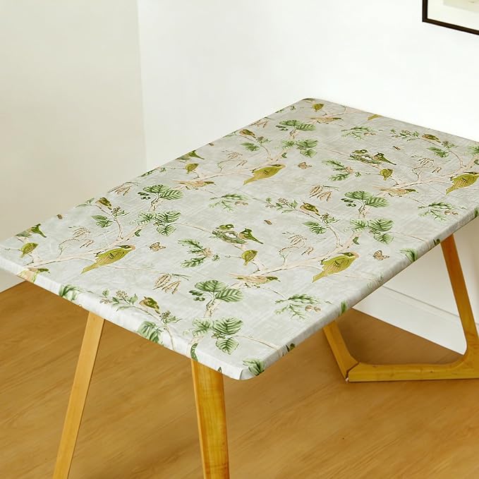 Rectangle Picnic Table Cloth, Elastic Waterproof Fitted Vinyl Tablecloths for 6 Foot Tables, Wipeable Flannel Backed Table Covers for Dining, Camping, Outdoor(Magpie,30"x72")