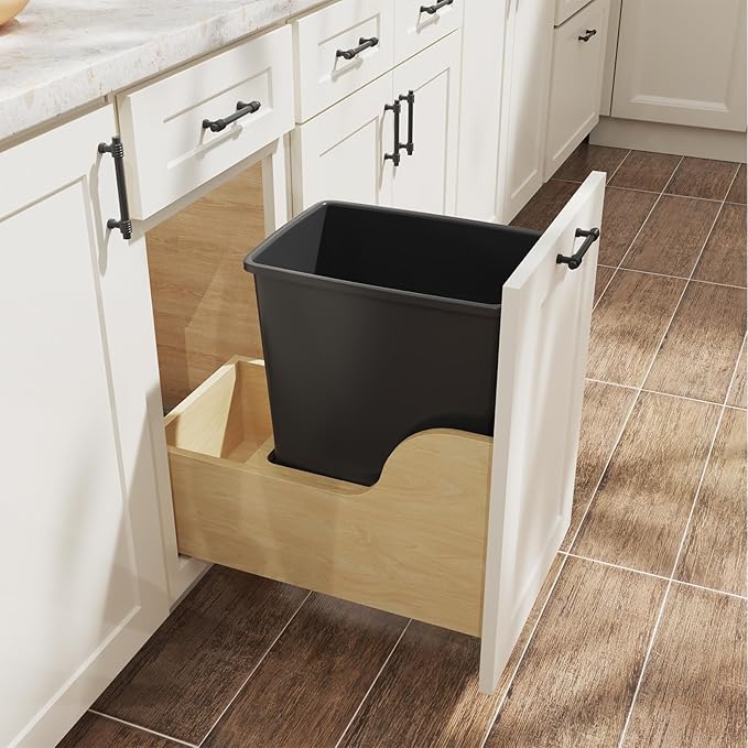 ROOMTEC 35QT Kitchen Trash Can, Sturdy and Lightweight Slim Trash Can, Trash Cans for Kitchen, Workspace, Bathroom, Office, Easy to Clean, 2-Pack, Black