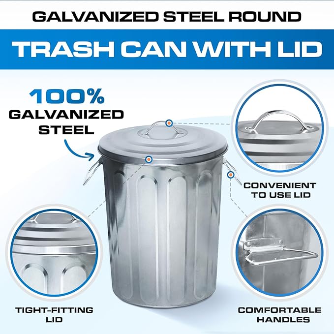 Plexon 5 Gallon Small Metal Trash Can with Lid Outdoor Galvanized Trash Can with Lid 5 Gal Ash Bucket for Bird Seed Container