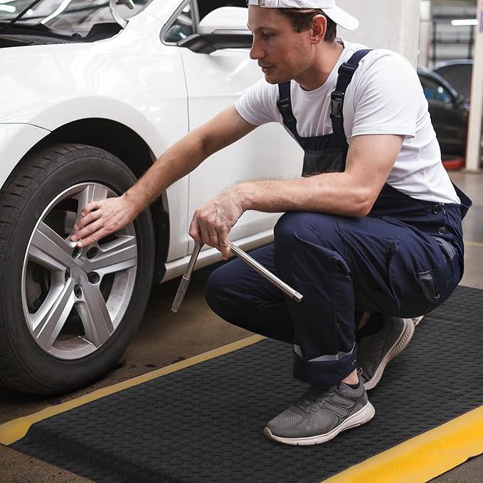 2 x 5 FT Anti Fatigue Mats Industrial 15/16 Inch Thick Soft Sponge Ergonomic Mat Durable Heavy Duty Diamond Plate for Standing Non Slip Industrial Grade Floor Mat for Leg & Back Pain