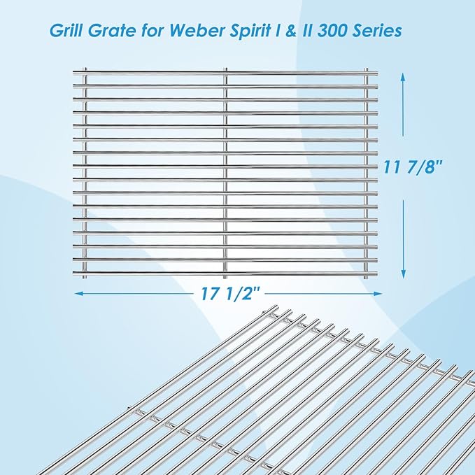 7639 17.5" Grill Grates Replacement for Weber GS4 Spirit II 300 Series, for Weber Spirit 300 Grill Grates, Genesis Silver/Gold/Platinum B/C, Genesis 1000-5000 for Weber Grill Grates