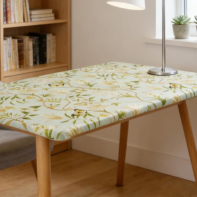 Rectangle Picnic Table Cloth, Elastic Waterproof Fitted Vinyl Tablecloths for 8 Foot Tables, Wipeable Flannel Backed Table Covers for Dining, Camping, Outdoor(Leaves,30"x96")