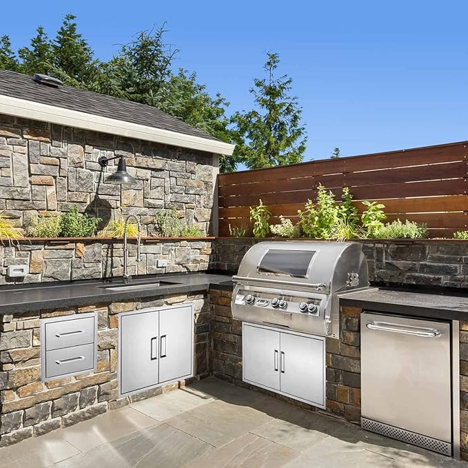 18" W x 15" H x 23" D Stainless Steel Outdoor Kitchen Drawers BBQ Drawers Double Access Flush Mount for Outdoor Kitchens Or BBQ Island