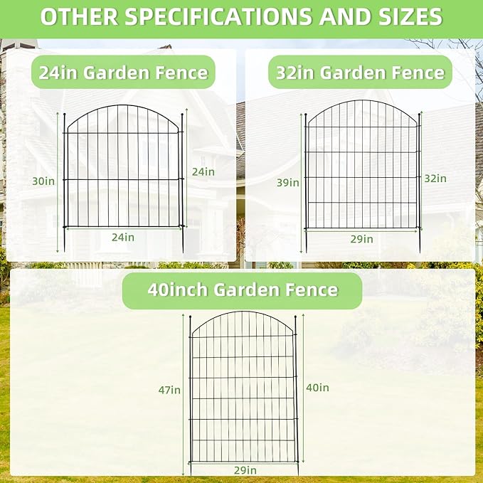 Decorative Garden Fence 40in (H) x12ft (L), 5 Pack No Dig Fence Animal Barrier for Dog with Lock, Arched Flower Bed Edging, Wire Border Panel Fencing for Yard Patio Outdoor Decor