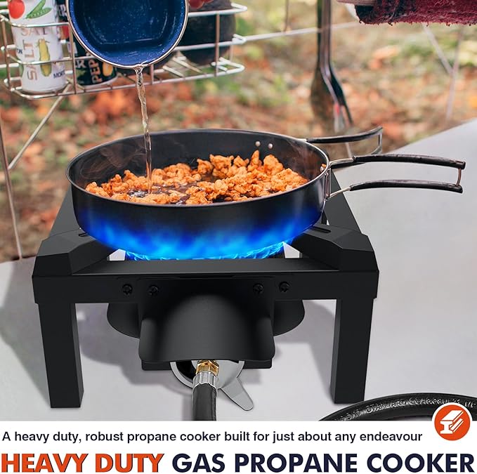 Llamaviva Propane Burner, High Pressure 100,000 BTUs Single Gas Stove with Water Bag& 4.1ft Adjustable Hose with Regulator,Propane Stove for Outdoor Cooking, Seafood Boil,Turkey Fry