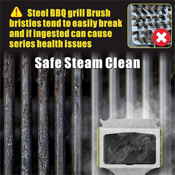 GRILLART Grill Brush Bristle Free. Upgraded BBQ Replaceable Cleaning Head, Seamless-Fitting Scraper Tools for Cast Iron/Stainless-Steel Grates Griddle, Safe Barbecue Grill Cleaner-Black