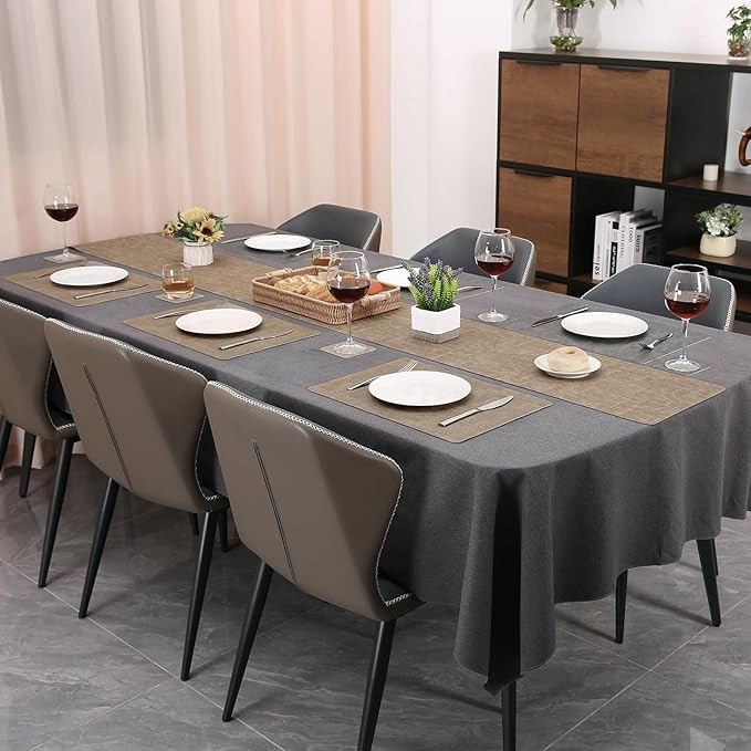 Table Runners 55 Inches Long, Dual-Sided Faux Leather Farmhouse Table Runner Waterproof Heat Resistant Non-Slip for Living Room Party Home Decor Holiday Decorations(Gray Beige, 12 x 55 Inch)