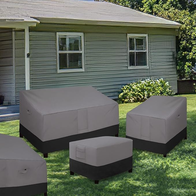 Easy-Going Outdoor Ottoman Cover, Waterproof Patio Ottoman Cover, Heavy Duty Outdoor Furniture Cover with Padded Handles (40"x30"x17", Gray/Black)