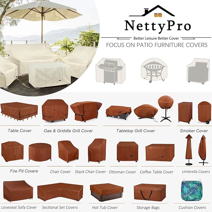 NettyPro Gas BBQ Grill Cover 52 Inch Waterproof 600D Heavy Duty Outdoor Barbecue Cover for Weber, Char-Broil, Brinkmann, Nexgrill Grills and More, Light Tan