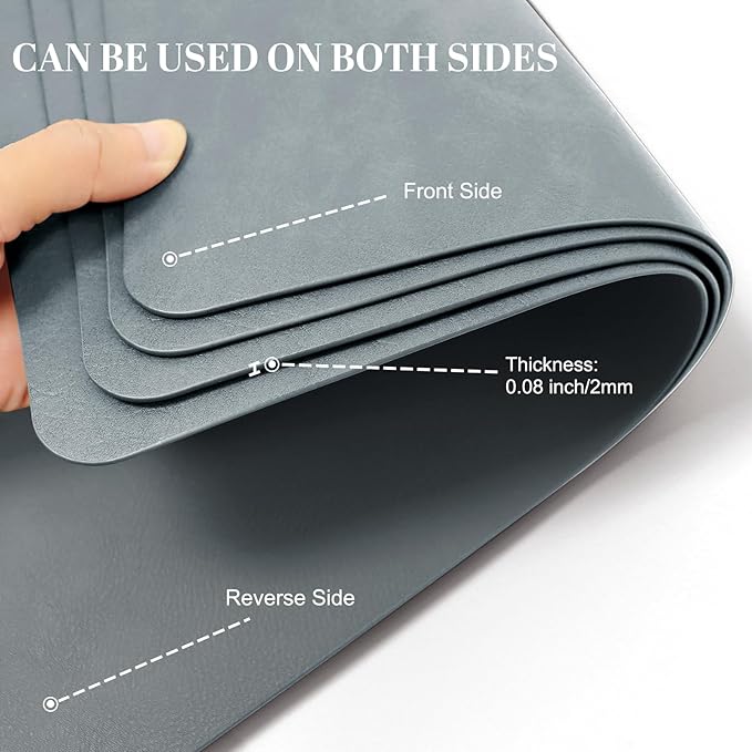 Faux Leather Placemats, Set of 4, 12''×17' Textures on Both Sides, Heat-Resistant, Waterproof and Oil-Proof, Reversible Place Mats for Kitchen, Dining Table,Outdoor-Grey&Dark Grey