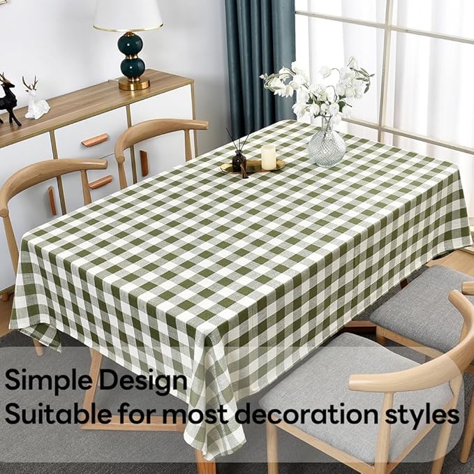 Gingham Table Cloth for Rectangle Tables Green Checkered Plaid Tablecloth Heavy Duty Cotton Blend Washable & Wrinkle Table Cover for Outdoor Kitchen Dining Picnic Camping (60x84 Inch)