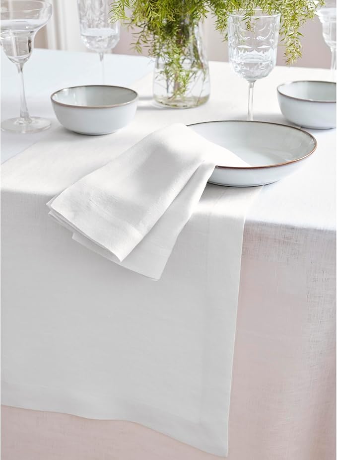Solino Home Linen White Table Runner 120 Inches Long - 100% Pure Linen 16 x 120 Inch Table Runner for Dining, Valentines, Spring, Easter - Sonoma
