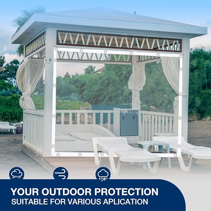 Clear Tarp 8' x 8', 15 Oz Clear Vinyl PVC Tarp Waterproof Tarpaulin 100% Transparent PVC Tarps Upgrade to Double The Cold Resistance-Temperature from -5°F to 140°F