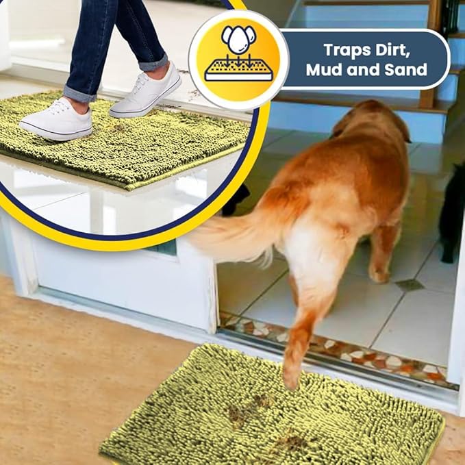 Muddy Mat® | Super Absorbent Door Mat Indoor, Microfiber Quick Dry Chenille Entryway Rug, Non-Slip Front Door Mat, Indoor Mats for Entryway, Machine Washable Pet Rug, Yellow 19"x30"