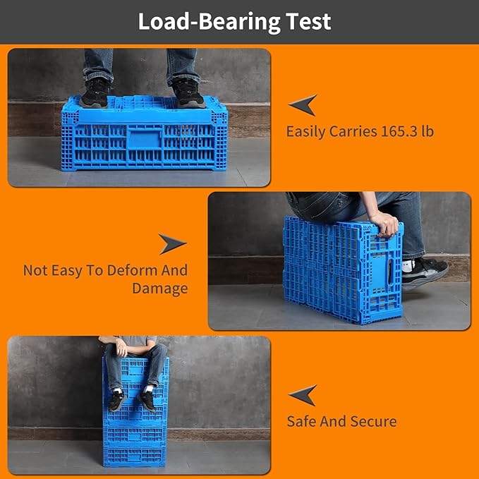 Collapsible Storage Bin Containe,52 Liter Transferheavy duty plastic storage box,blue milk crates heavy duty Transit storage of various items (2)