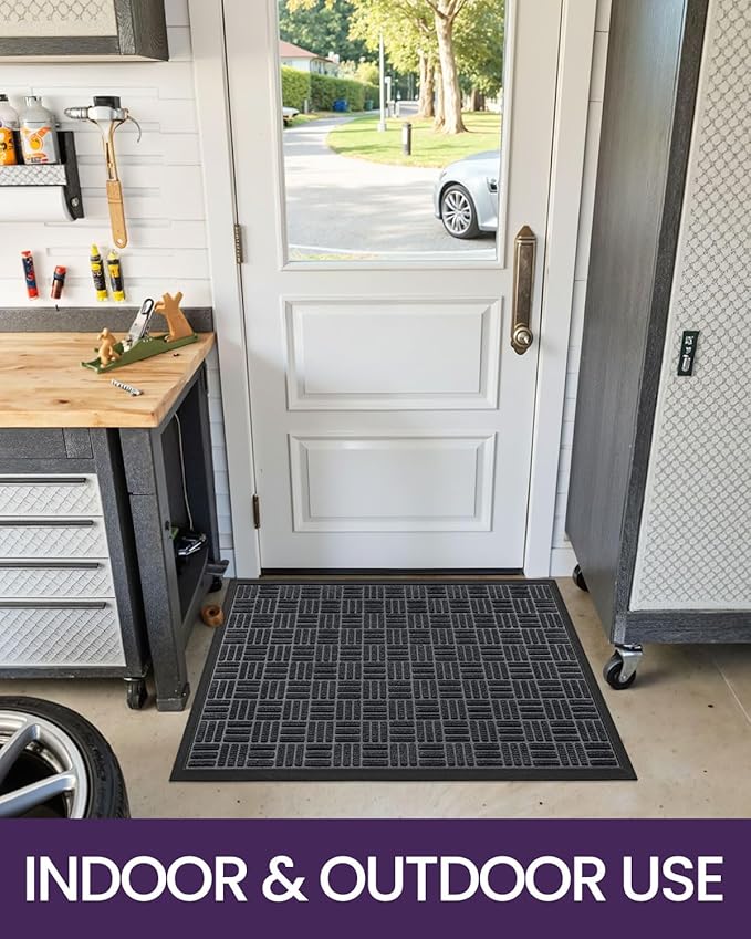 DEXI Front Door Mat Outside Entrance, 3x5 ft Large Rubber Entry Doormat Heavy Duty, Welcome Mats Non Slip for Inside House Floor Entryway Double Doors Exterior Patio, Maze Black