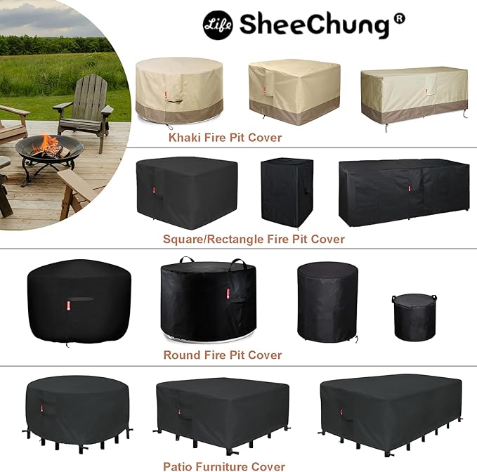 SheeChung Fire Pit Cover - Waterproof 600D Heavy Duty Round Patio Fire Bowl Cover Black (Round 50”D x 24”H)-Fits 45",46",48”,50" Gas Firepit Table/Bowl Covers