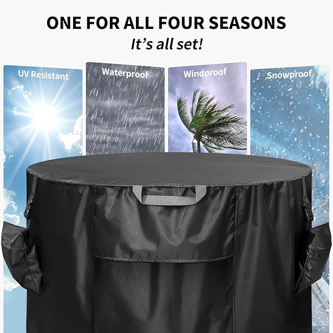 Fire Pit Cover,Heavy-Duty Waterproof Tear-Resistant FirePit Covers Round with Sandbag,Weather and Fade Resistant Fire Pit Cover Round Fits for 45-48 Inch Fire Pit/Table,Black 48" D x 24" H