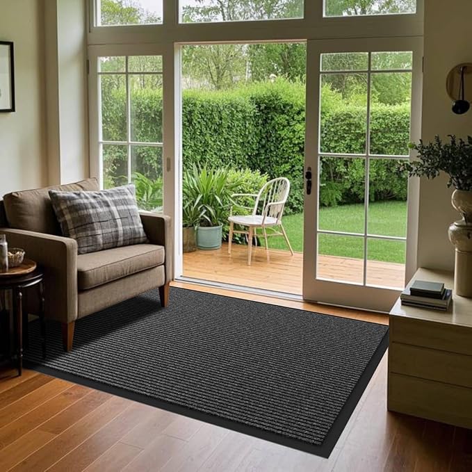 Front Door Mat, 4' x 8' Heavy Duty Indoor Outdoor Door Mat for Entryway, Commercial Door Mats Entrance, Low Profile Welcome Mats Non-Slip, Durable Rubber Backing Entry Mat for Patio, Home