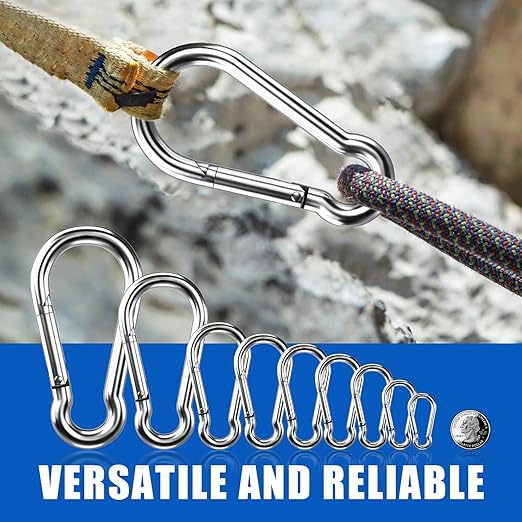 Small Carabiner Clip Hooks, 50pcs 2.36 inch Carabiners Heavy Duty, 304 Stainless Steel Spring Snap Hook Fits Camping Hiking, Metal Clips for Rope Chain Keys Rings