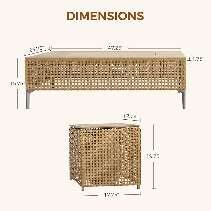 Grand patio 10-Piece Patio Furniture Set with 47" Fire Pit Table, Outdoor Conversation Set & 50,000 BTU 47 Inch Rectangle Propane Fire Pit & Storage Box with Water Resistant Thick Cushions, Cream