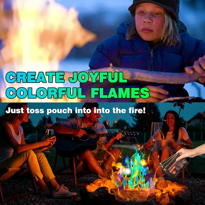 Color Flame Crystals for Fire Pits & Campfires - Fire Color Changing Packets for Outdoor Fireplaces, Bonfire, Wood Fire Pits - Creates Vibrant Magical Blue, Green, Purple Flames