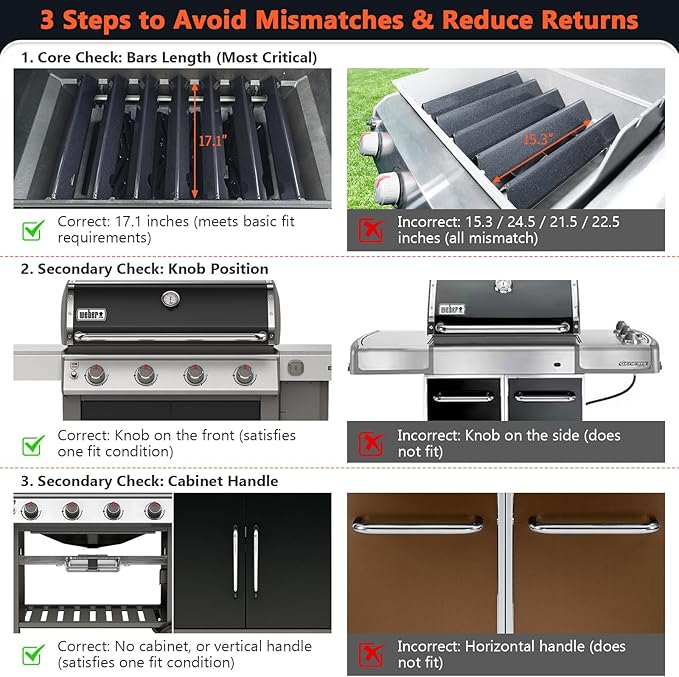 QuliMetal 66033 Flavorizer Bars for Weber GS4 Genesis 2 E-410/E-415/E-435, Grill Parts for Weber Genesis II LX E-440 Series Gas Grills, Upgraded 17" Porcelain Steel Grill Parts for Weber 66033 66796