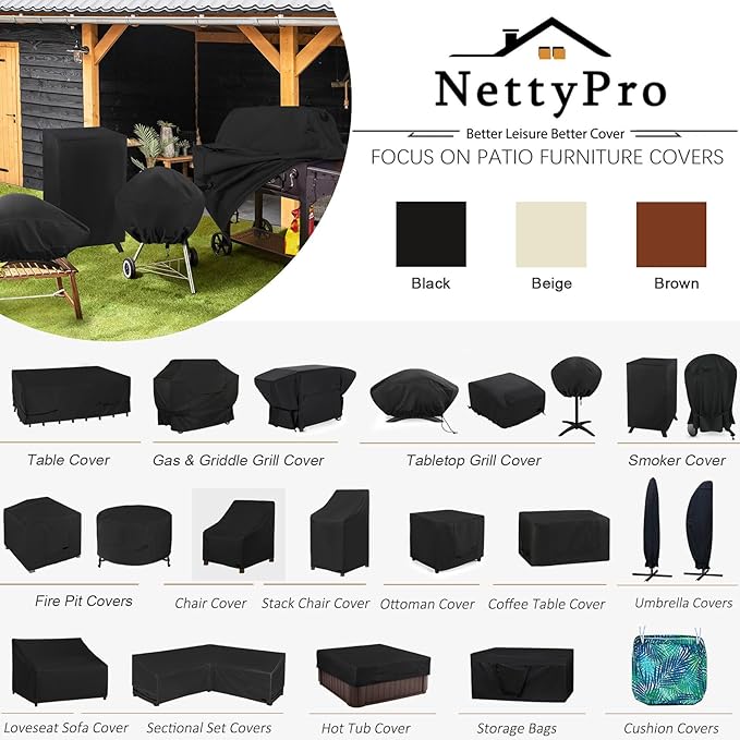 NettyPro Patio Table Cover Square 80 x 80 Inch, Waterproof Outdoor Furniture Dining Set Covers for Table and Chair, Black