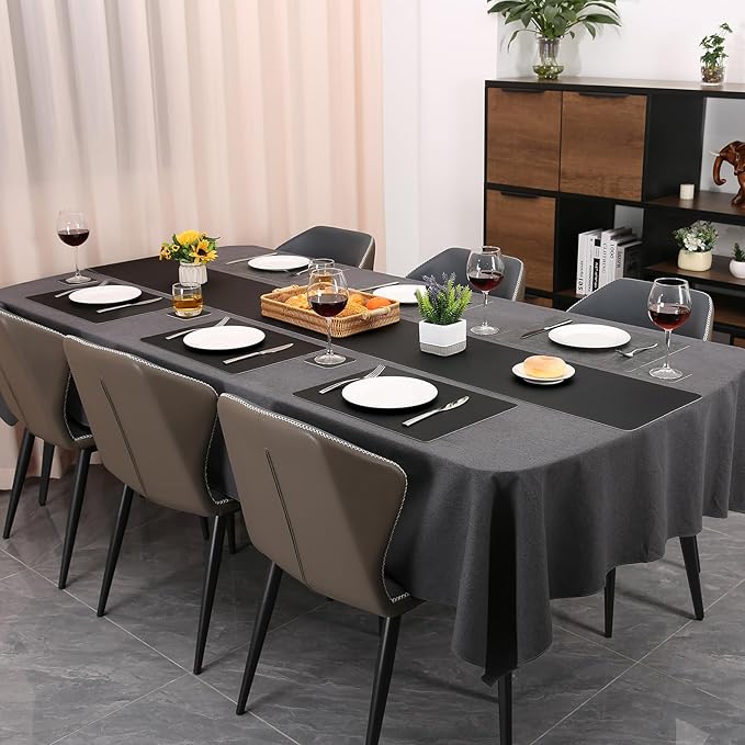 Table Runners 94 Inches Long, Dual-Sided Faux Leather Farmhouse Table Runner Waterproof Heatproof Non-Slip for Living Room Party Home Decor Holiday Decorations(Gray Black, 12 x 94 Inch)