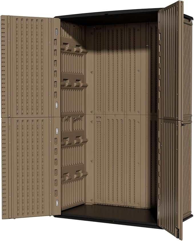 ZZM Large 67 Cu.ft Waterproof Storage Shed, Outdoor Storage Cabinet,Durable Resin Sheds for Patio Furniture, Garden Tools, Pool Accessories, Mower Storage (Coffee)