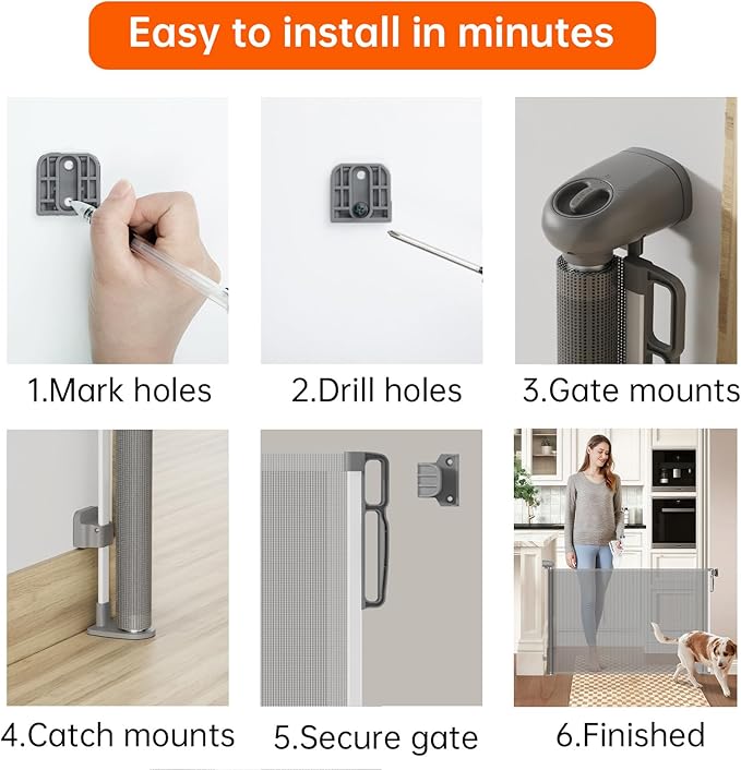 Scalable Safety Door, pet/Dog/cat Temporary Door, Baby Safety gate, mesh Soft Material, Expands to 71" Wide, Suitable for Stairs/doorways/corridors/terraces(Grey,33.5"x71")