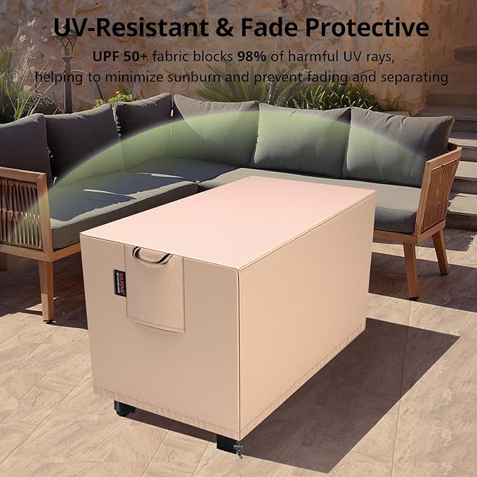 QH.HOME Fire Pit Cover Rectangular 42 x 24 Inch,Outdoor Waterproof Fire Pit Table Cover Strong Tear Resistant and Fading Resistant for Rectangle Patio Furniture Fireplaces - Wheat