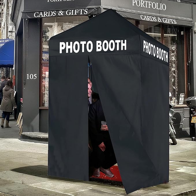 Eurmax USA 5'x5' Pop-up Canopy Portable Photo Booth Tent for Events Wedding Photobooth for Professional Photos Photo Studio Photo Booth System with Roller Bag,Bonus 4 SandBags (Printed Black)