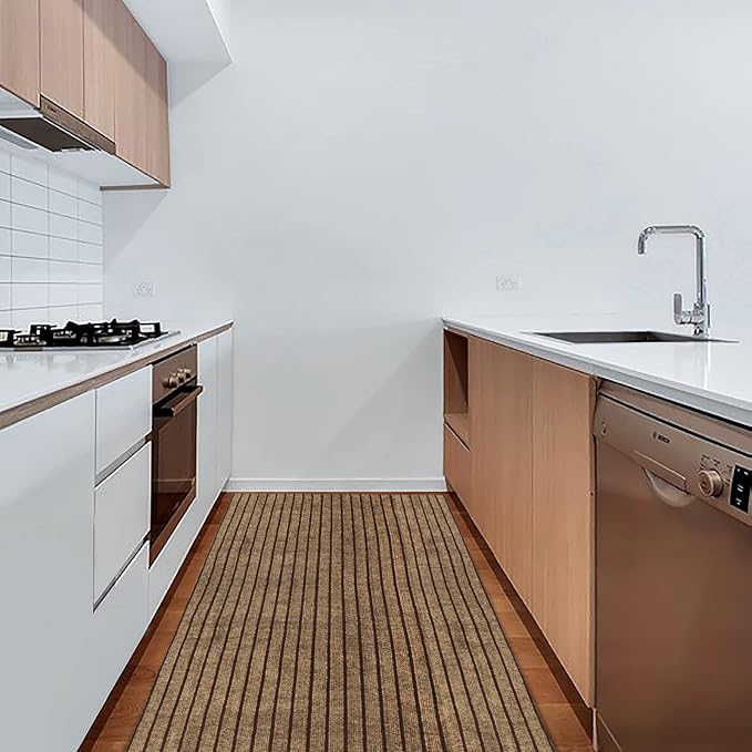 4' x 16' Runner Rugs with Rubber Backing, Indoor Outdoor Utility Carpet Runner Rugs, Stripe Brown, Can Be Used as Aisle for The RV and Boat, Laundry Room and Balcony