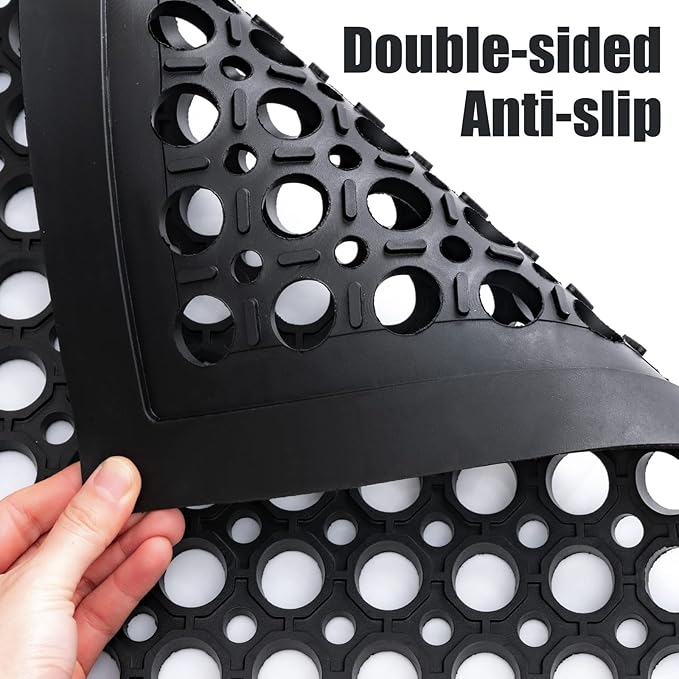 Anti Fatigue Rubber Floor Mats Restaurant Kitchen Rubber Drainage Mat Out Door Mats Durable Non-Slip Bar Floor Mat Utility Mat Indoor Outdoor Wet Area Use 24" x 36" Black