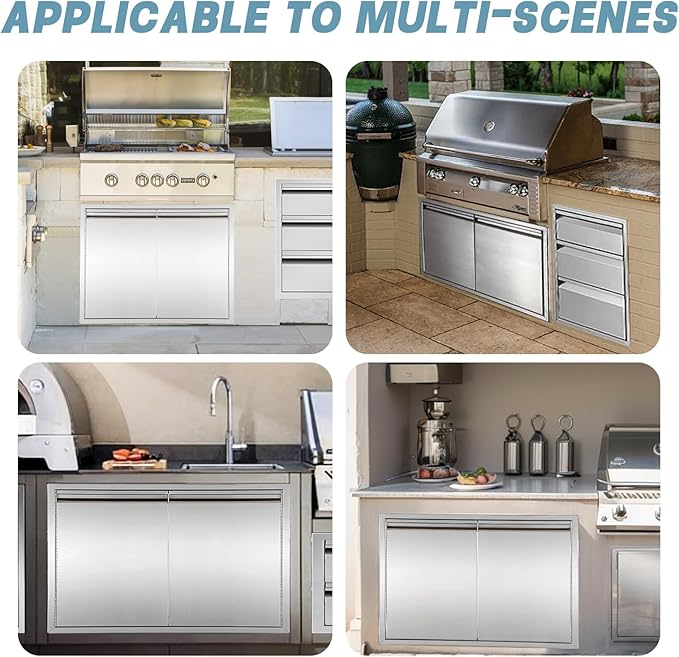 Outdoor Kitchen Door 42" W x 21" H inch Stainless Steel BBQ Double Door Flush Mount for Outdoor Kitchen Island(Double Wall Door Panel )