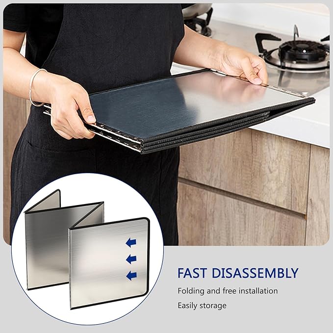 4 Sided Grease Splatter Guard Foldable Splatter Guard for Stove Stainless Steel Oil Splatter Screens Backsplash for Wall Gas Range Frying Pan Camping(Size:15.7×31.5×15.7inches)