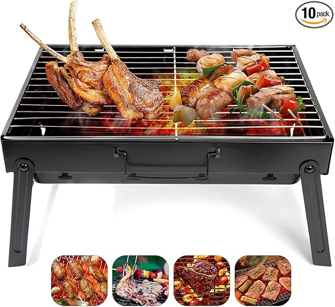 Folding Portable Barbecue Charcoal Grill, Barbecue Desk Tabletop Outdoor Stainless Steel Smoker BBQ for Outdoor Cooking Camping Picnics Beach (M1) (Pack of 10)