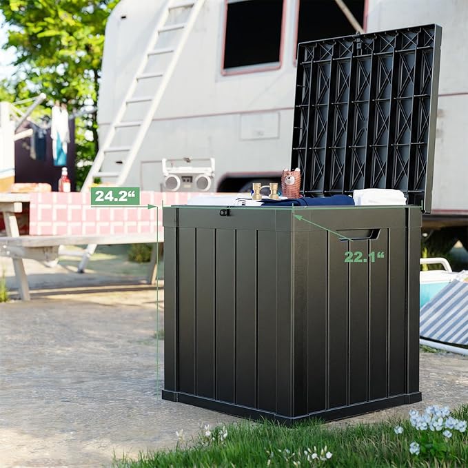 DRATO 50 Gallon Deck Box, Outdoor Storage Box for Patio Cushion, Garden Tools,Waterproof Patio Storage box, Lockable (Black๏ผ50 Gallon)